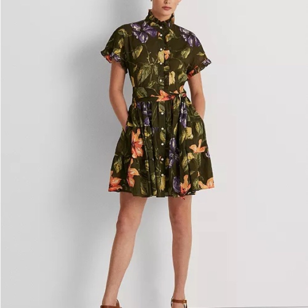 Ralph Lauren Floral Print Green Dress sz 10